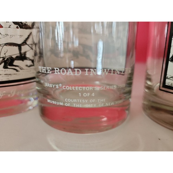 Currier and Ives Christmas Glasses Sleigh Ride Drink Glass Cups Vintage Set Of 4 - Picture 6 of 8